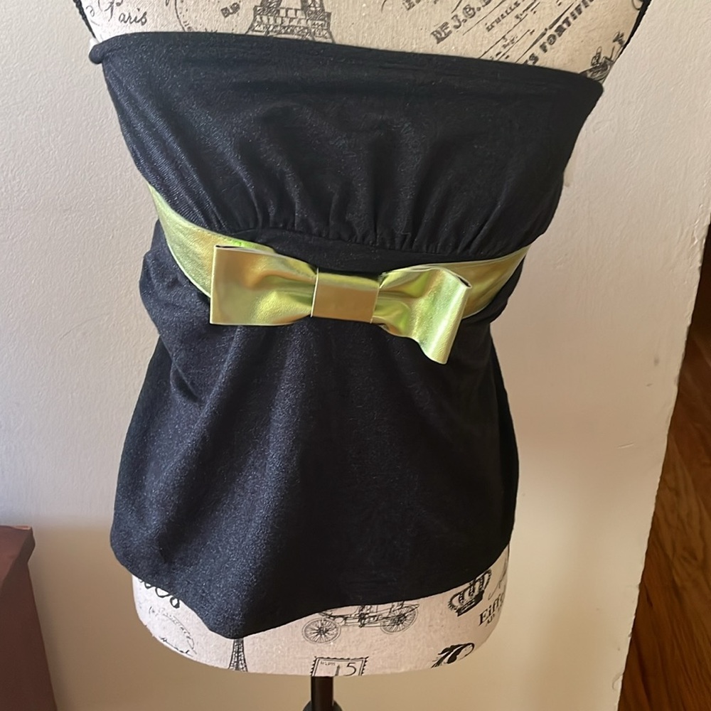 Wet Seal Metallic Tube Top with Green Bow